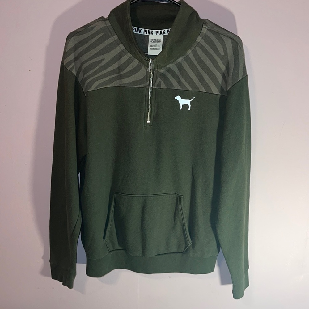 Pink green zebra stripe quarter zip pullover Small